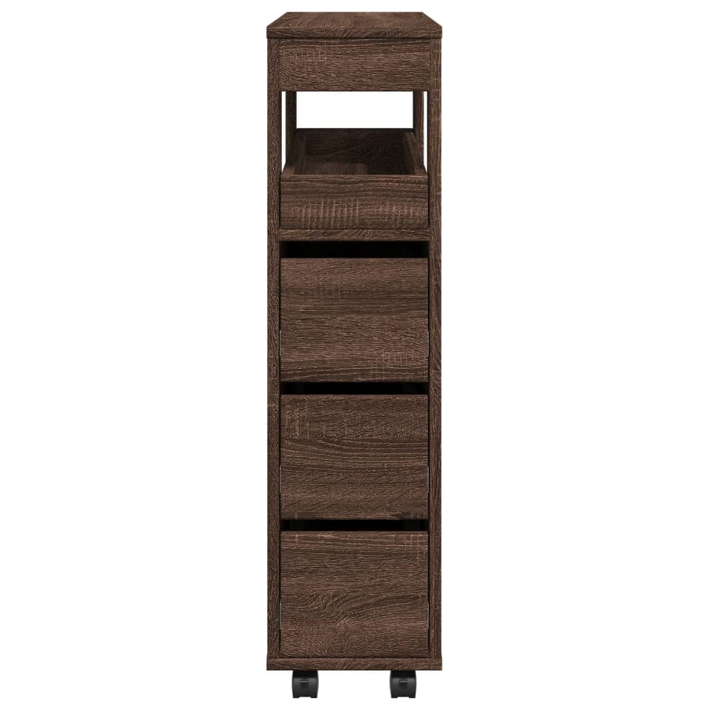 Mobile da Bagno Stretto con Ruote Rovere Marrone in Truciolato 855274