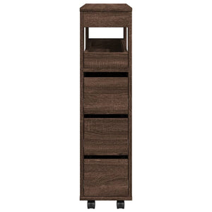 Mobile da Bagno Stretto con Ruote Rovere Marrone in Truciolato 855274