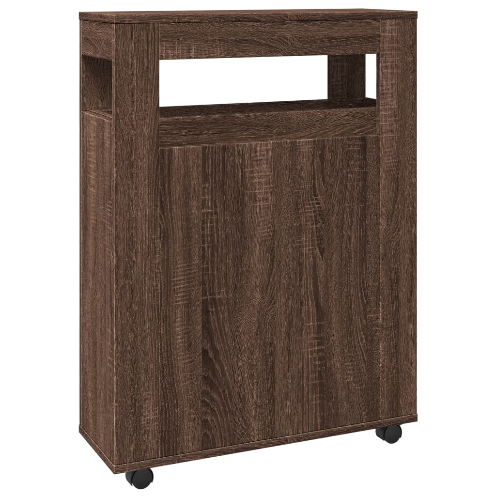 Mobile da Bagno Stretto con Ruote Rovere Marrone in Truciolato 855274