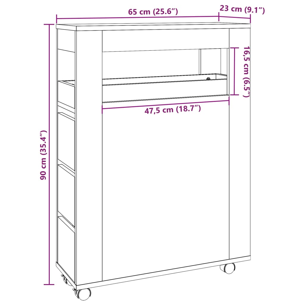 Mobile da Bagno Stretto con Ruote Rovere Marrone in Truciolato 855274