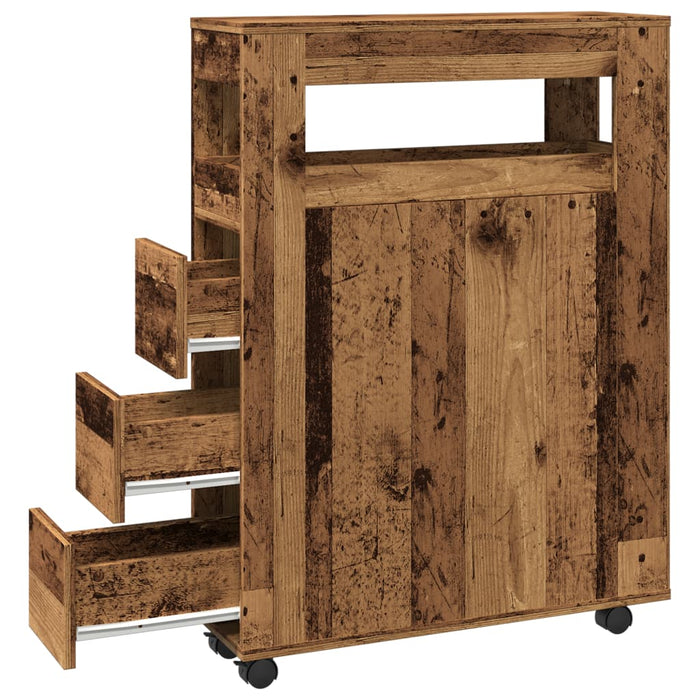 vidaXL Mobile da Bagno Stretto con Ruote Legno Vecchio in Truciolato