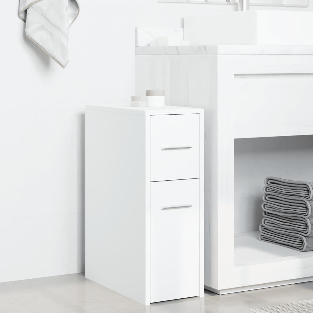 vidaXL Armadietto da Bagno Stretto con Ruote Bianco in Truciolato