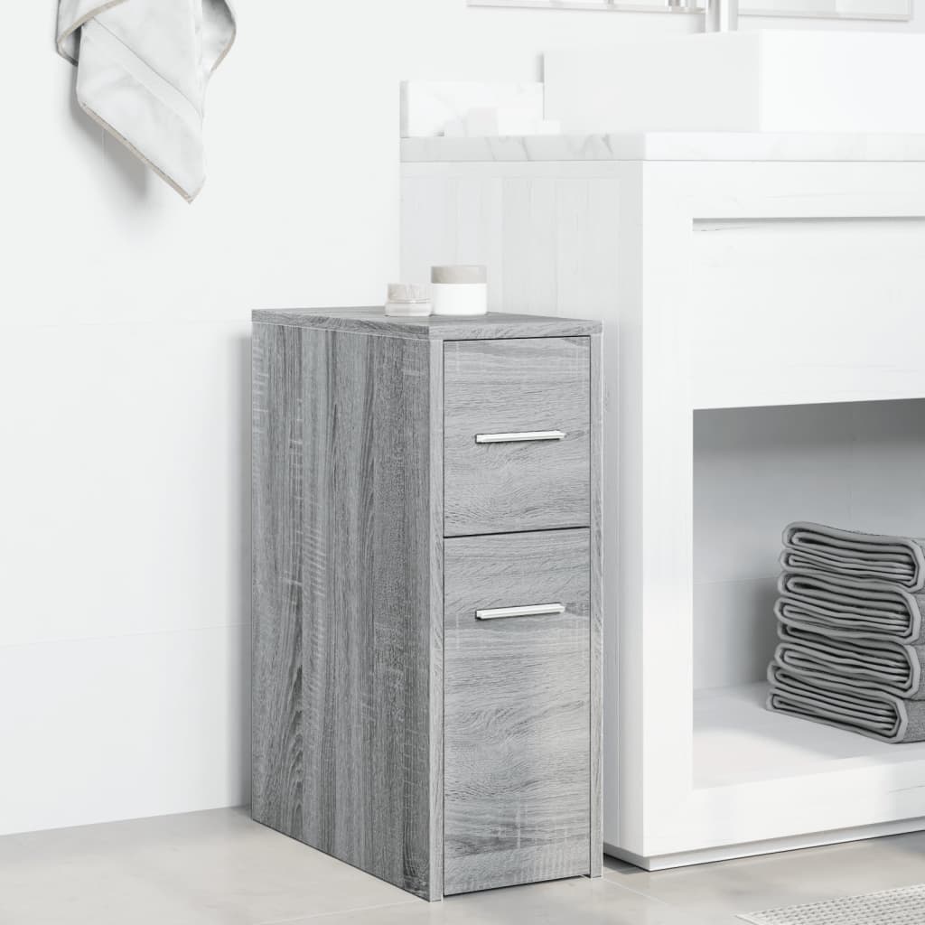 vidaXL Armadietto da Bagno Stretto con Ruote Grigio Sonoma Truciolato