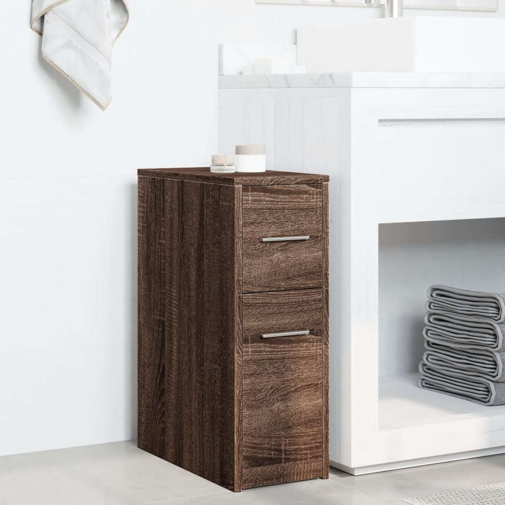 Armadietto da Bagno Stretto con Ruote Rovere Marrone Truciolato 855283