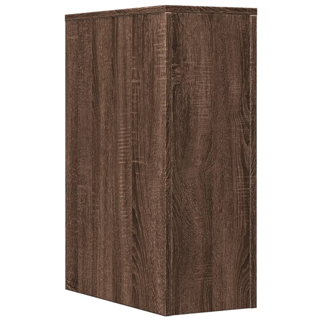 Armadietto da Bagno Stretto con Ruote Rovere Marrone Truciolato 855283