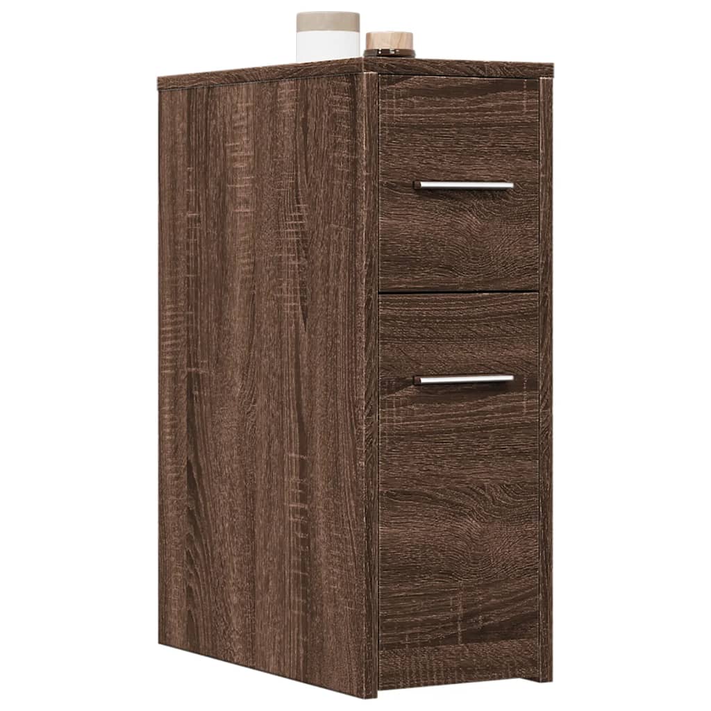 Armadietto da Bagno Stretto con Ruote Rovere Marrone Truciolato 855283