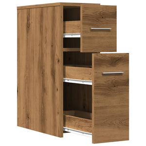 Mobile da Bagno Stretto con Ruote Rovere Artigianale Truciolato