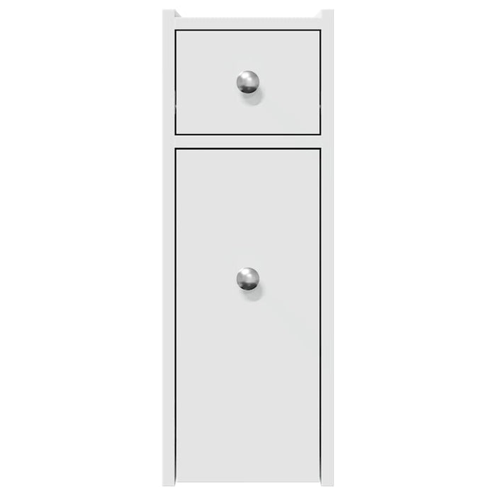 Armadietto da Bagno Stretto con Ruote Bianco in Truciolato