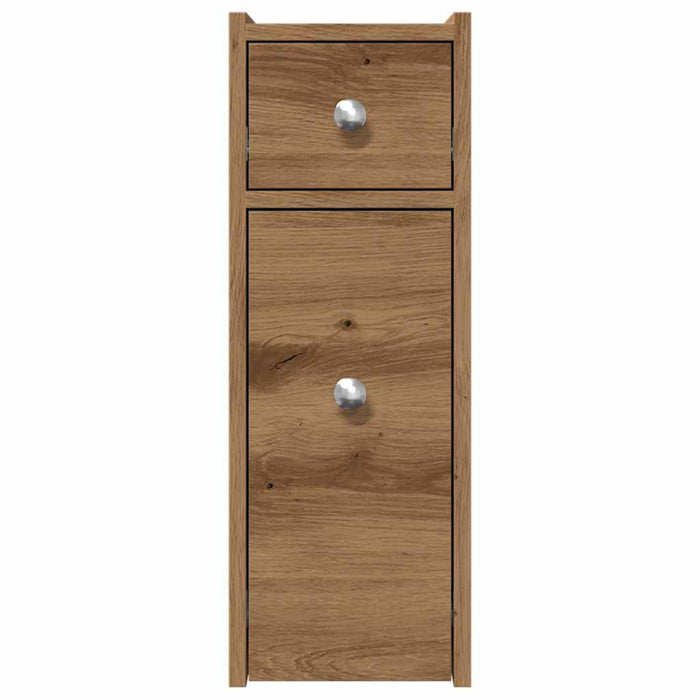 Mobile da Bagno Stretto con Ruote Rovere Artigianale Truciolato 855294