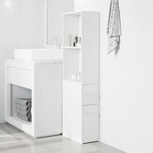 Armadietto da Bagno Stretto con Ruote Bianco in Truciolato 855295
