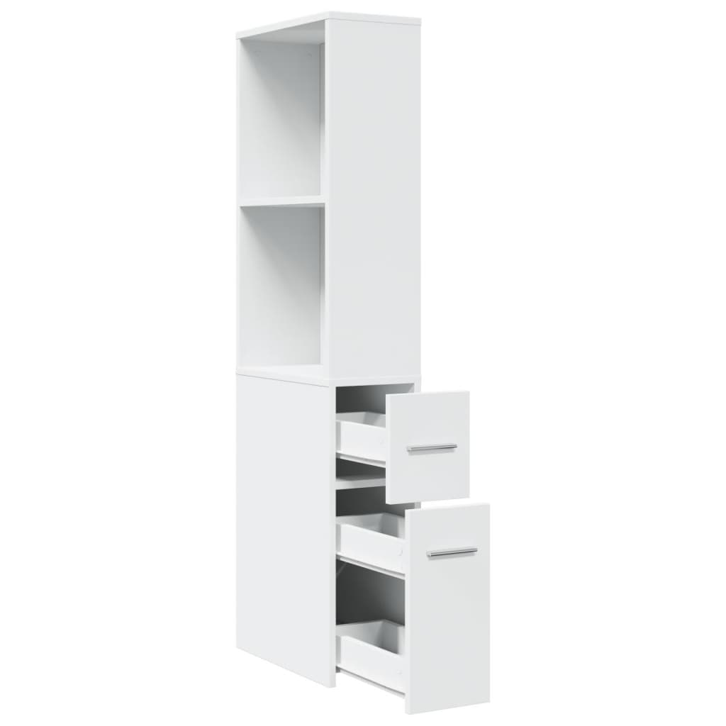 Armadietto da Bagno Stretto con Ruote Bianco in Truciolato 855295