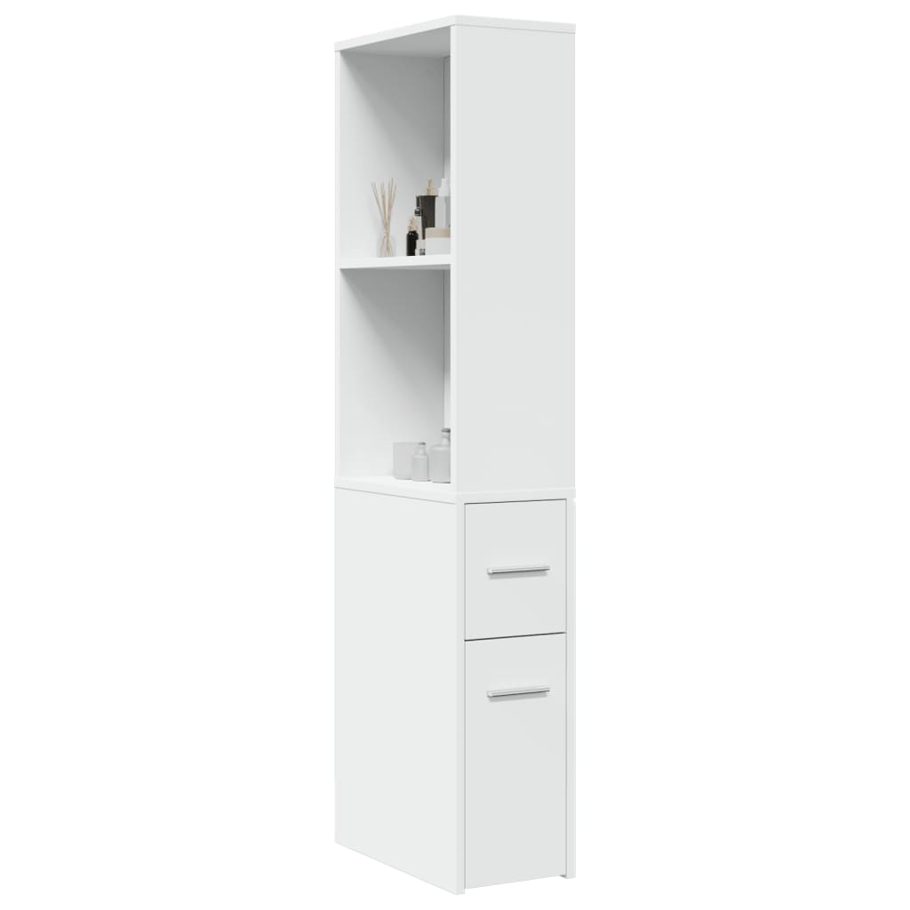 Armadietto da Bagno Stretto con Ruote Bianco in Truciolato 855295
