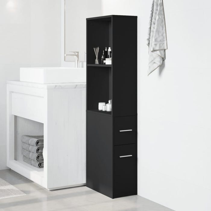 vidaXL Armadietto da Bagno Stretto con Ruote Nero in Truciolato