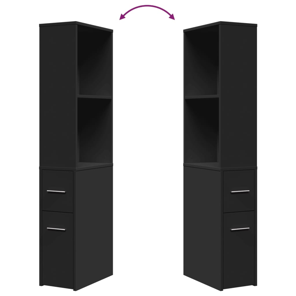 Armadietto da Bagno Stretto con Ruote Nero in Truciolato 855296