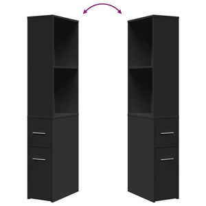 Armadietto da Bagno Stretto con Ruote Nero in Truciolato 855296