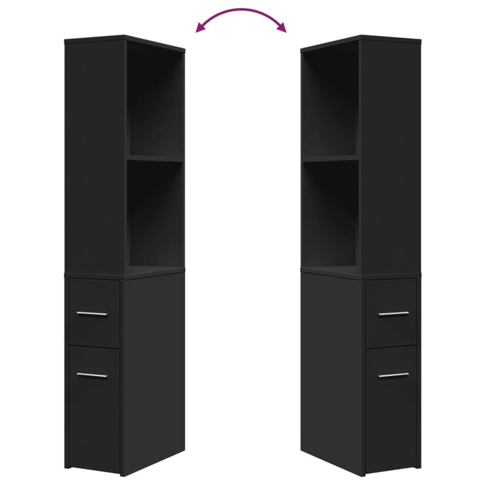 Armadietto da Bagno Stretto con Ruote Nero in Truciolato 855296