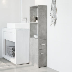 Armadietto da Bagno Stretto con Ruote Grigio Cemento Truciolato 855298