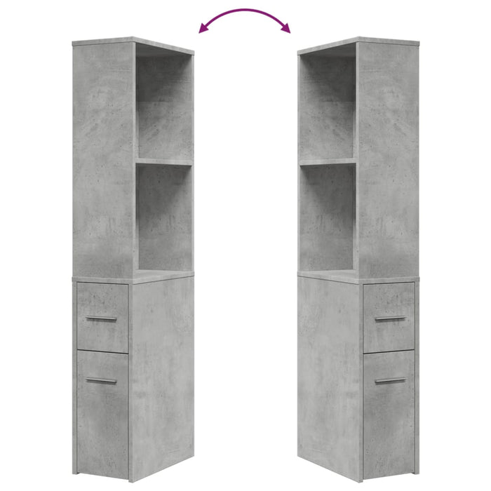 Armadietto da Bagno Stretto con Ruote Grigio Cemento Truciolato 855298