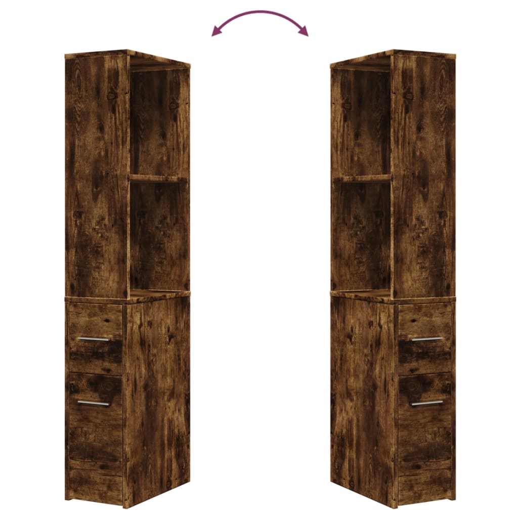 Armadietto da Bagno Stretto con Ruote Rovere Fumo in Truciolato