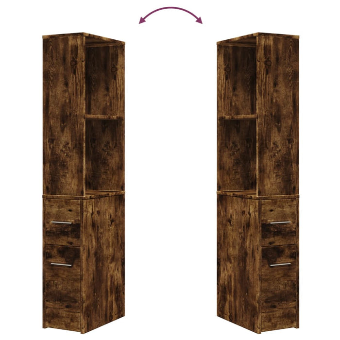 Armadietto da Bagno Stretto con Ruote Rovere Fumo in Truciolato