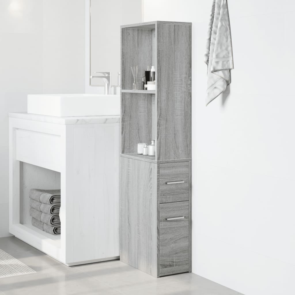 Armadietto da Bagno Stretto con Ruote Grigio Sonoma Truciolato 855300