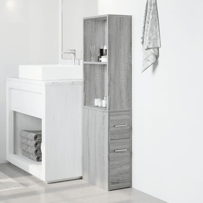 Armadietto da Bagno Stretto con Ruote Grigio Sonoma Truciolato 855300