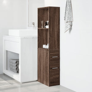 Armadietto da Bagno Stretto con Ruote Rovere Marrone Truciolato 855301