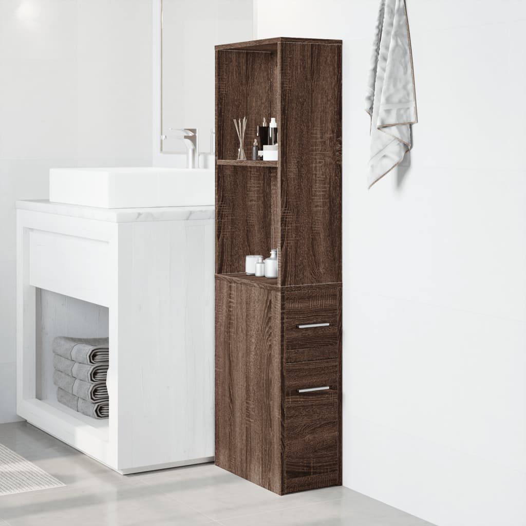 Armadietto da Bagno Stretto con Ruote Rovere Marrone Truciolato
