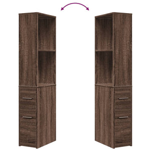 Armadietto da Bagno Stretto con Ruote Rovere Marrone Truciolato 855301