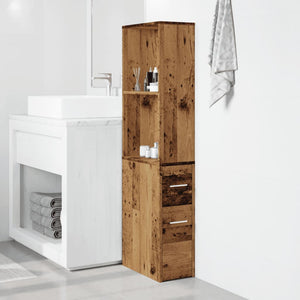 Armadietto da Bagno Stretto con Ruote Rovere Antico Truciolato 855302