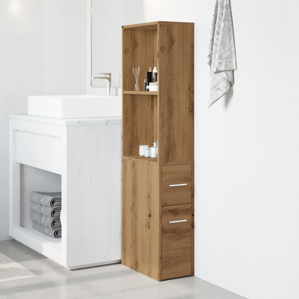 Mobile da Bagno Stretto con Ruote Rovere Artigianale Truciolato