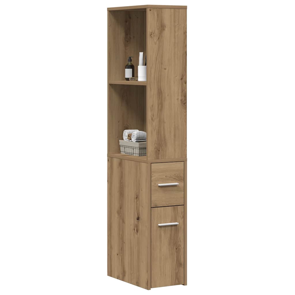 Mobile da Bagno Stretto con Ruote Rovere Artigianale Truciolato 855303