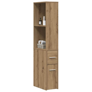 Mobile da Bagno Stretto con Ruote Rovere Artigianale Truciolato 855303