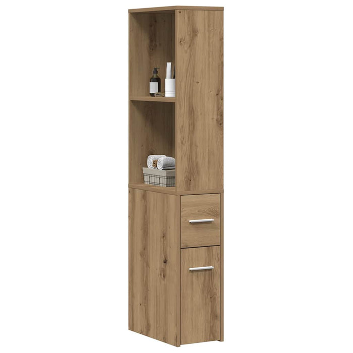 Mobile da Bagno Stretto con Ruote Rovere Artigianale Truciolato 855303