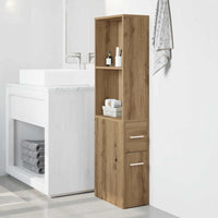 Mobile da Bagno Stretto con Ruote Rovere Artigianale Truciolato 855303