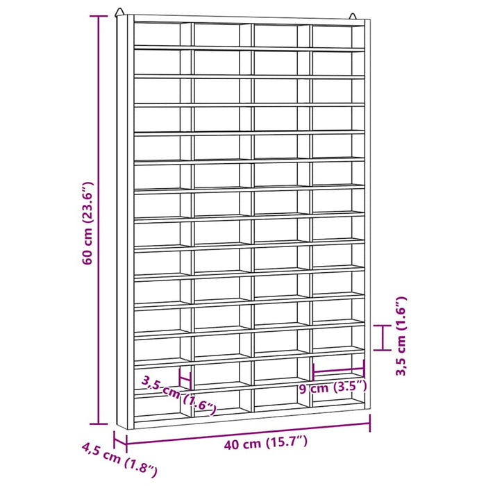 Teca da Collezione in Legno con 56 Scomparti 40x4,5x60 cm