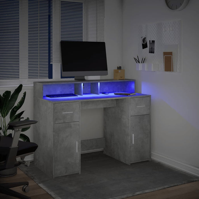 Scrivania con Luci LED Grigio Cemento 120x55x91 cm Multistrato