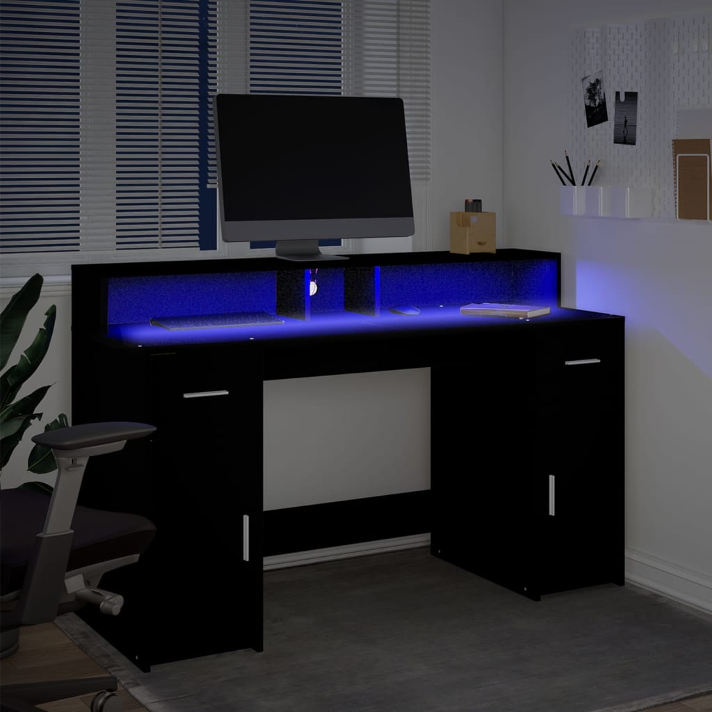Scrivania con Luci LED Nera 140x55x91 cm in Legno Multistrato 3309421