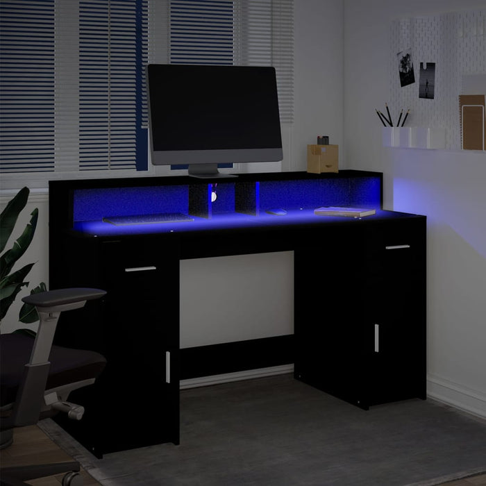 Scrivania con Luci LED Nera 140x55x91 cm in Legno Multistrato 3309421