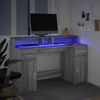 vidaXL Scrivania con Luci LED Grigio Sonoma 140x55x91cm in Multistrato