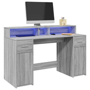 vidaXL Scrivania con Luci LED Grigio Sonoma 140x55x91cm in Multistrato