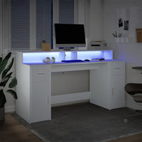 Scrivania con Luci LED Bianca 160x55x91 cm in Legno Multistrato 3309429