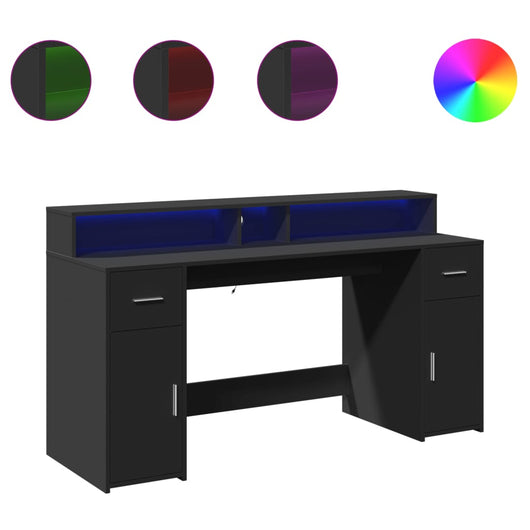 Scrivania Tavolo Postazione di lavoro Mobili per computer Studio con luci a LED 160 x 55 x 91 cm MDF Nero 02_0023431