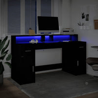 vidaXL Scrivania con Luci LED Nera 160x55x91 cm in Legno Multistrato