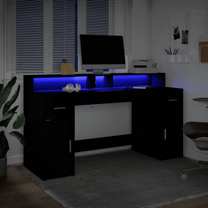 vidaXL Scrivania con Luci LED Nera 160x55x91 cm in Legno Multistrato