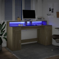 vidaXL Scrivania con Luci LED Rovere Sonoma 160x55x91cm in Multistrato