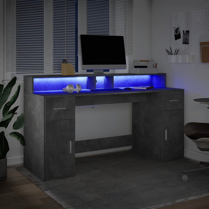 vidaXL Scrivania con Luci LED Grigio Cemento 160x55x91 cm Multistrato