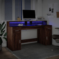 Scrivania con Luci LED Marrone Rovere 160x55x91 cm Multistrato