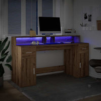Scrivania con Luci LED Rovere 160x55x91 cm in Legno Multistrato