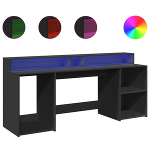 Scrivania Tavolo Postazione di lavoro Mobili per computer Studio con luci a LED 200 x 55 x 91 cm MDF Nero 02_0023433